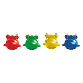 Colorful plastic storage baskets set featuring playful fish designs in red, green, yellow, and blue colors